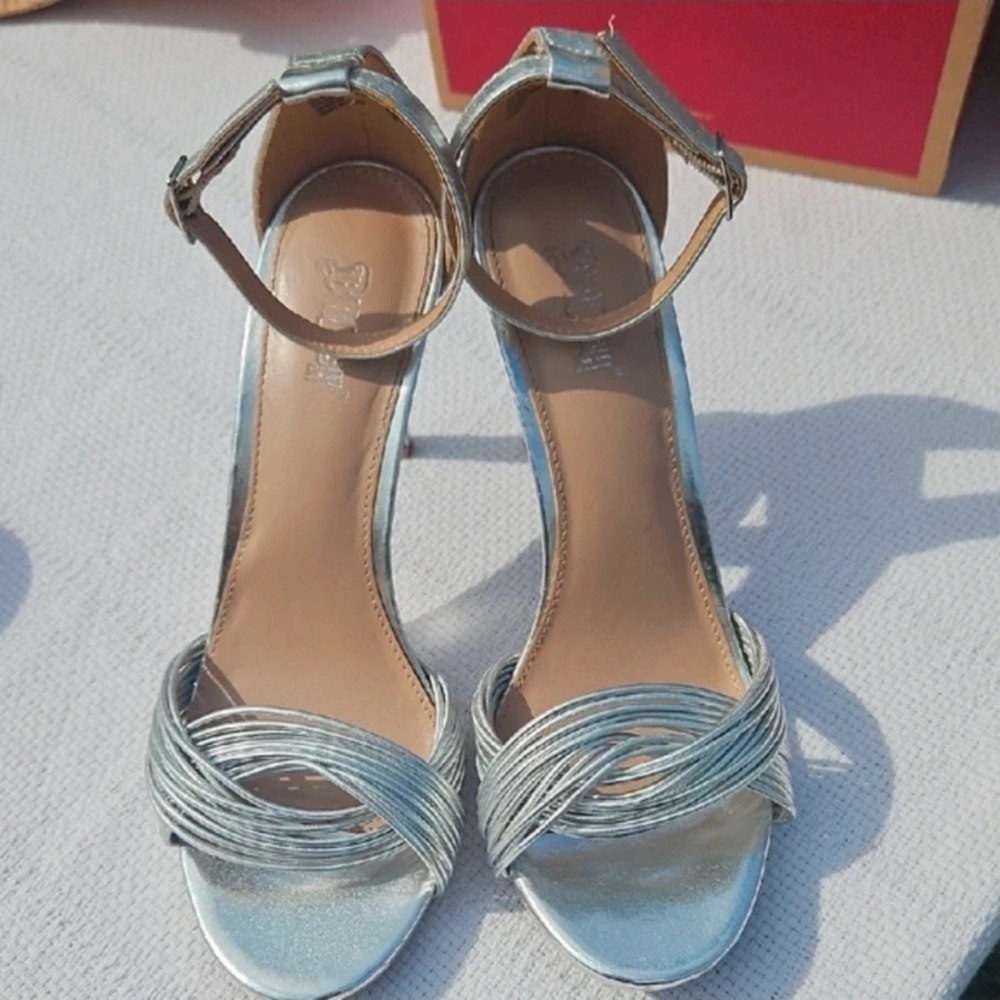 Brash Metallic Silver Ankle-Strap Heels